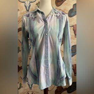 Wrangler Women's Embroidered Western Long Sleeve Snap Button Blouse Size Medium